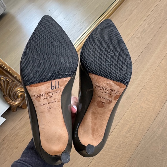 Jimmy Choo Taupe Patent Leather Heels